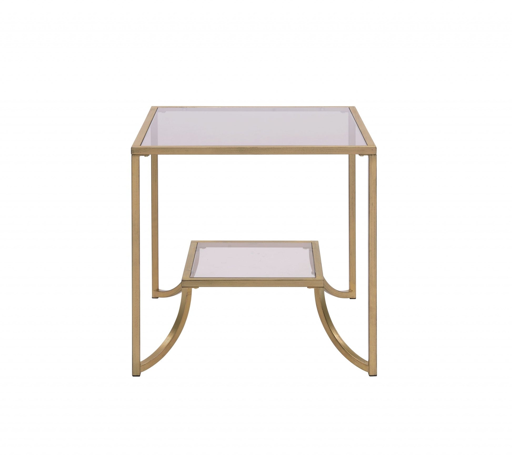 HomeRoots 24" x 24" x 24" Smoky Glass And Metal End Table in Antique Gold Finish