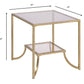 HomeRoots 24" x 24" x 24" Smoky Glass And Metal End Table in Antique Gold Finish