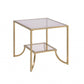 HomeRoots 24" x 24" x 24" Smoky Glass And Metal End Table in Antique Gold Finish