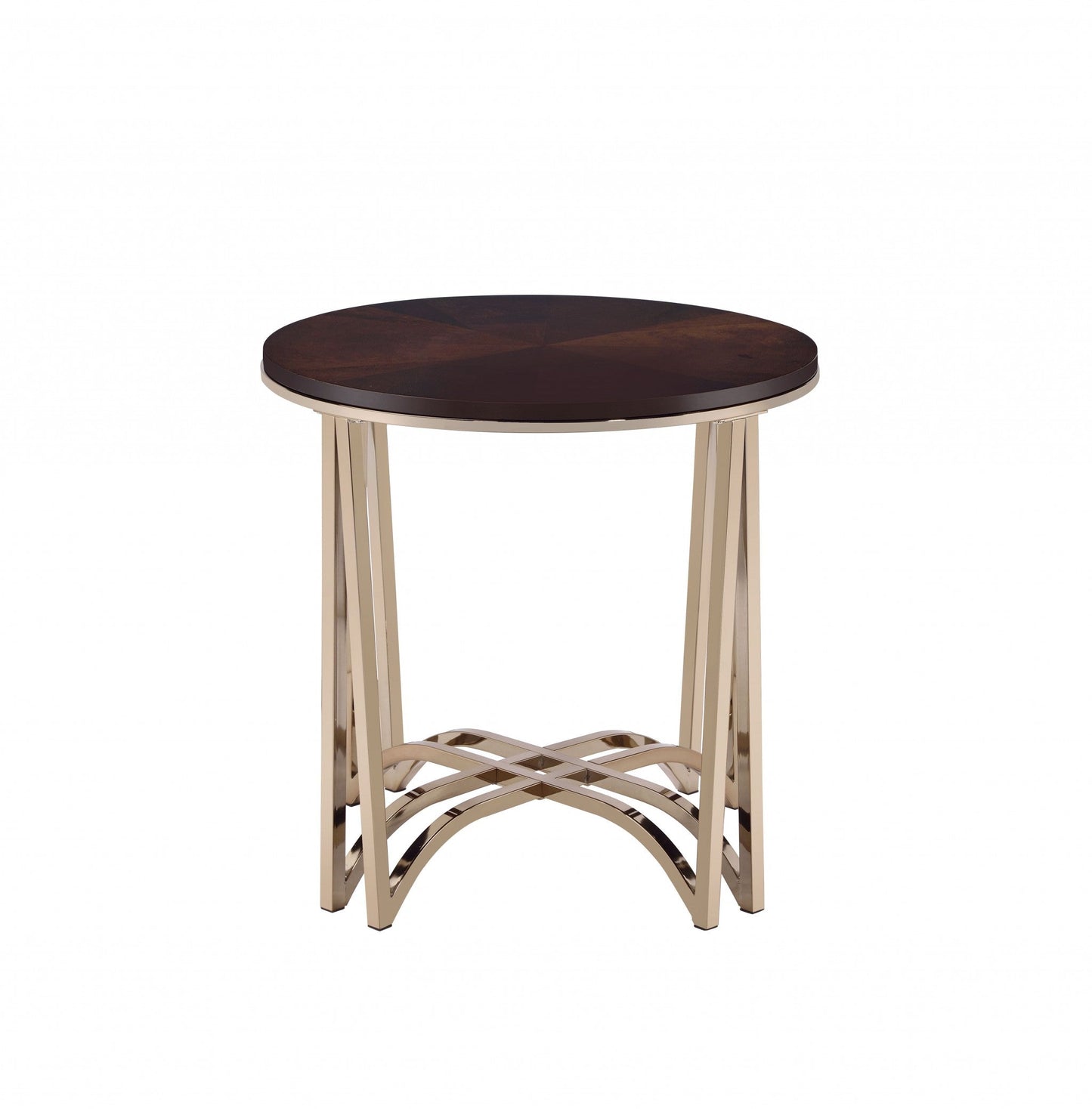 HomeRoots 24" x 24" x 24" Walnut And Champagne Metal End Table