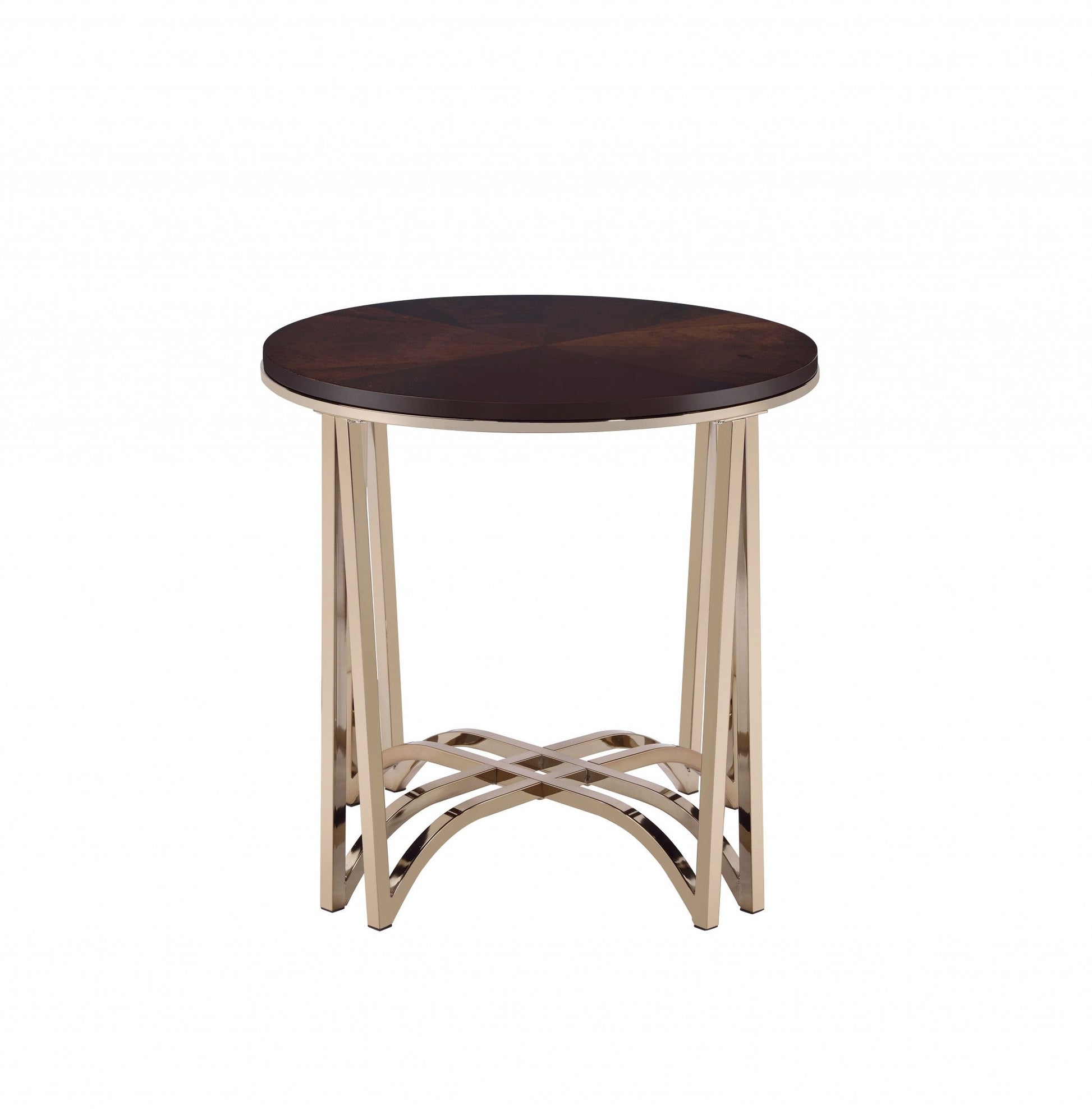 HomeRoots 24" x 24" x 24" Walnut And Champagne Metal End Table