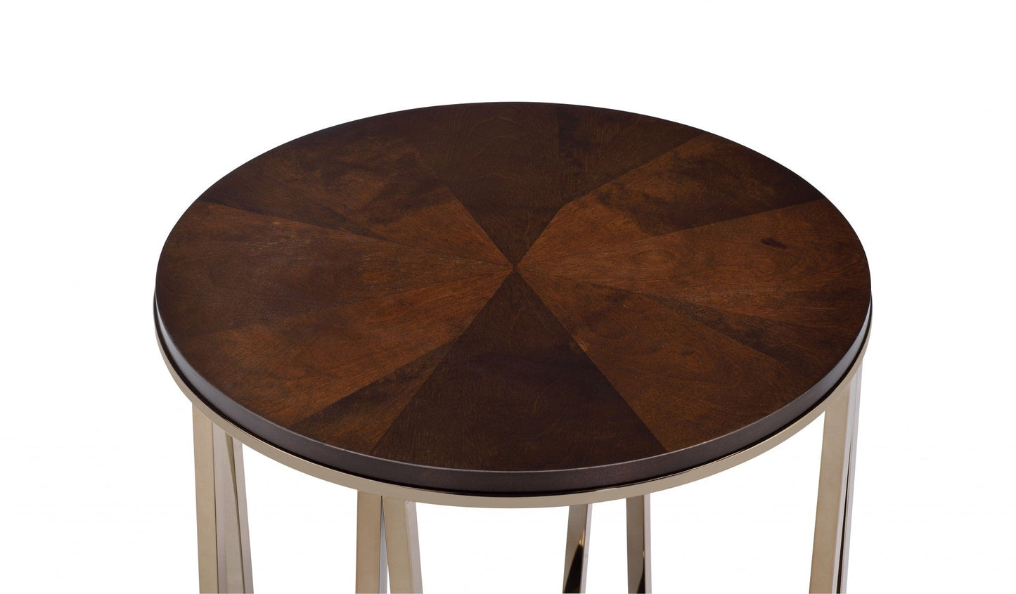 HomeRoots 24" x 24" x 24" Walnut And Champagne Metal End Table