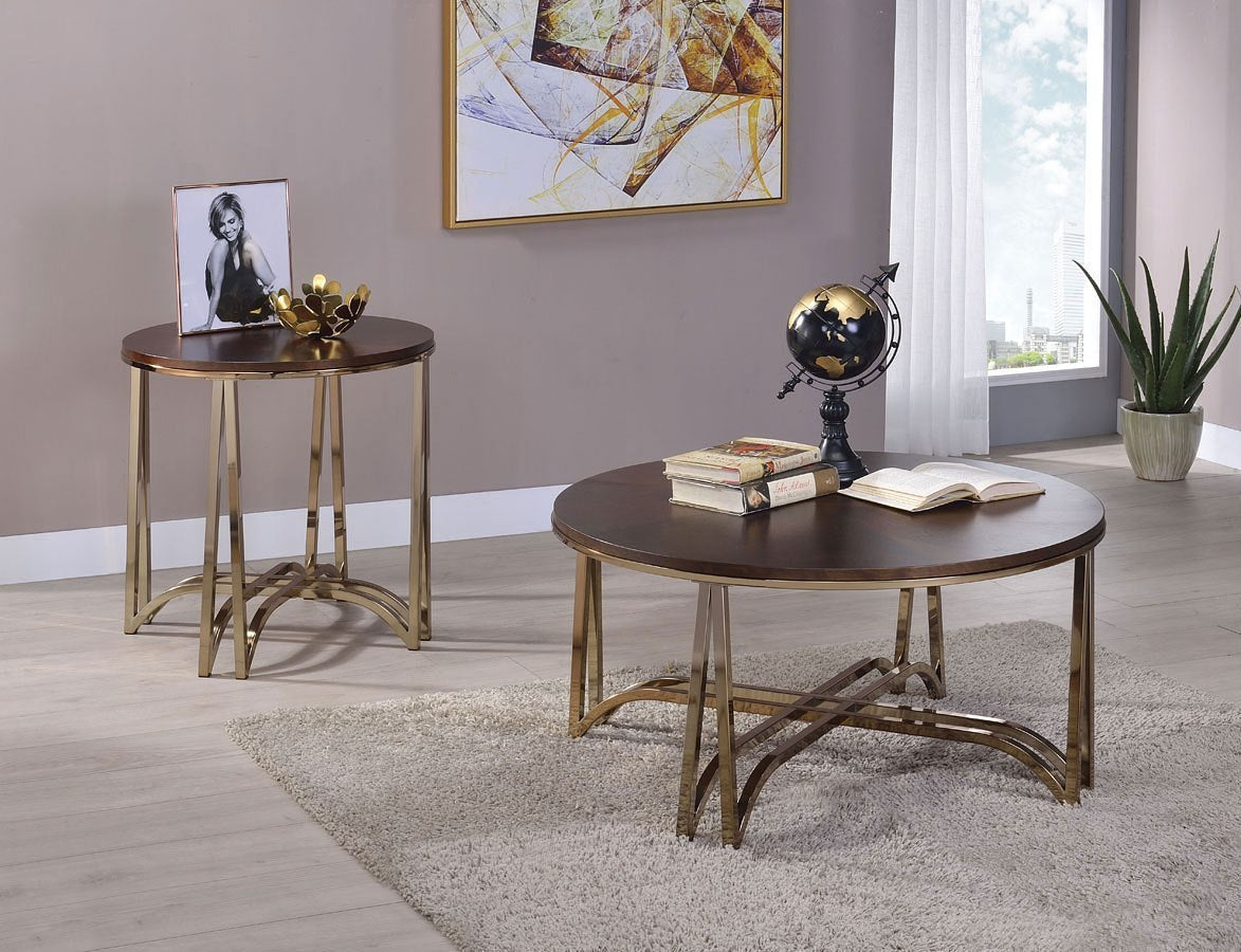 HomeRoots 24" x 24" x 24" Walnut And Champagne Metal End Table