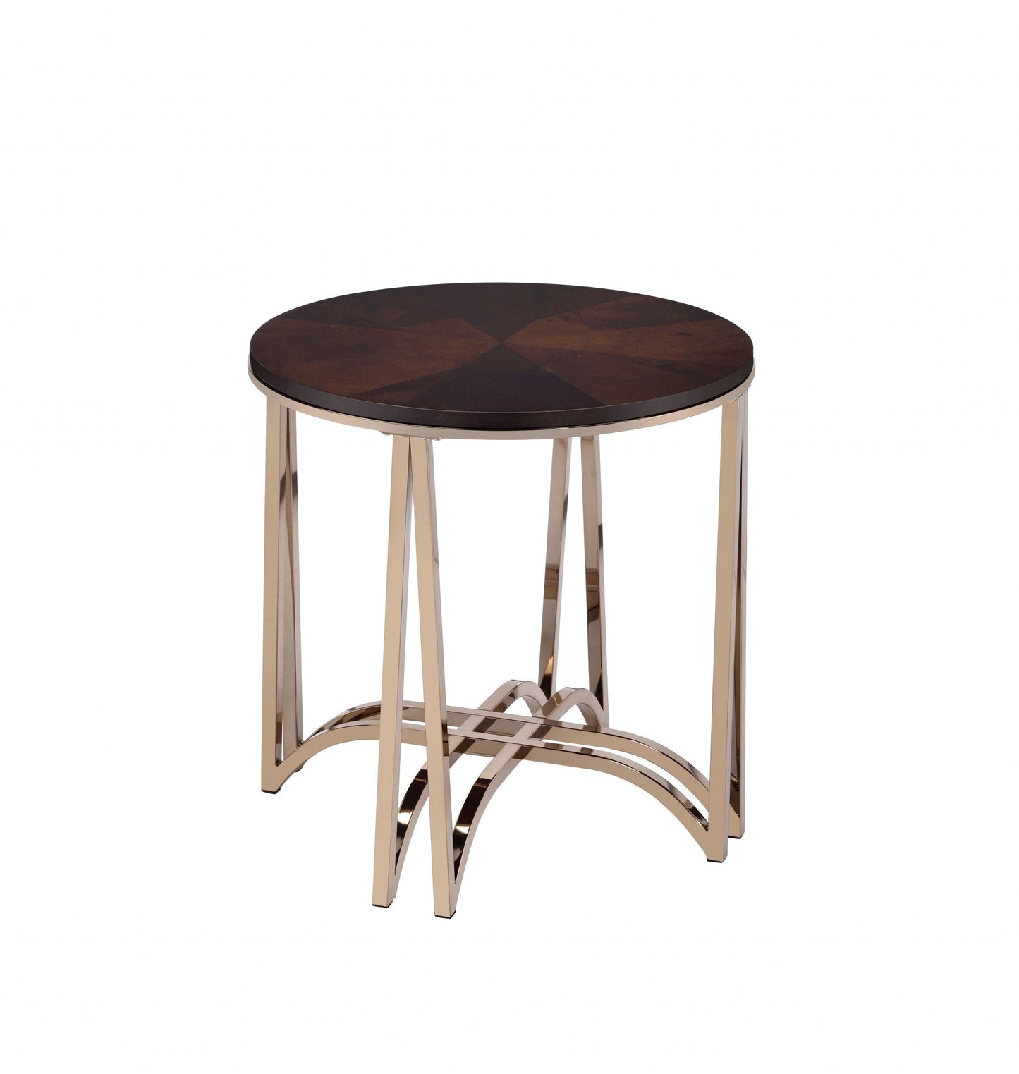 HomeRoots 24" x 24" x 24" Walnut And Champagne Metal End Table