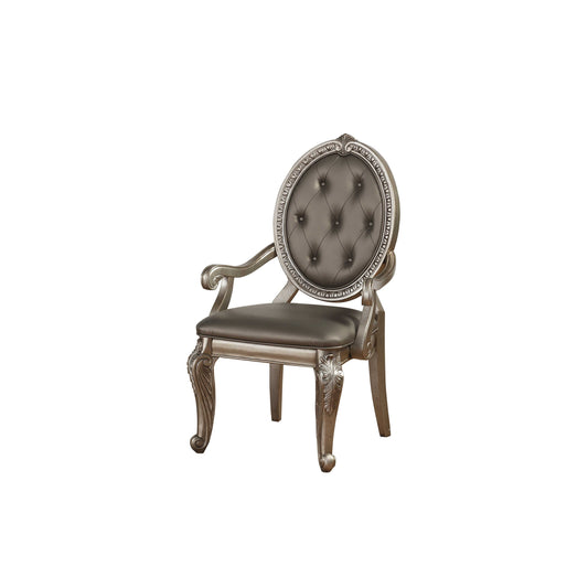 HomeRoots 24" x 24" x 42" PU Leather Antique Champagne Arm Chair In Set Of Two
