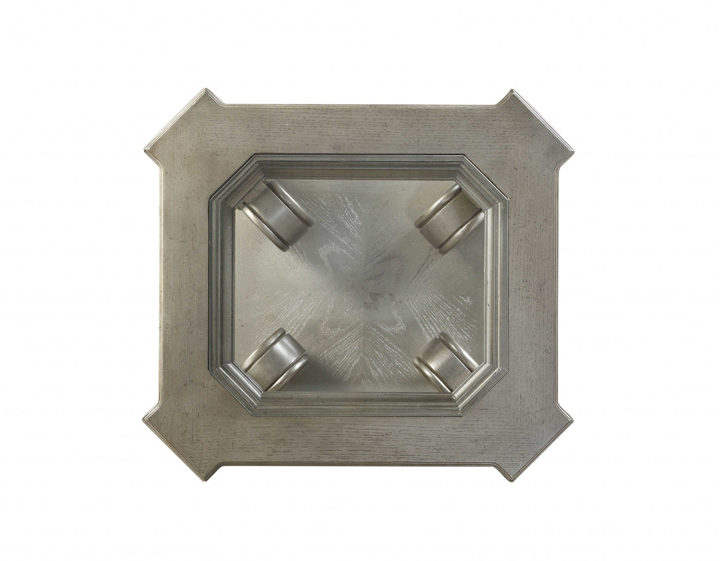HomeRoots 24" x 26" x 25" Clear Glass Wood Poly-Resin End Table in Antique Champagne Finish