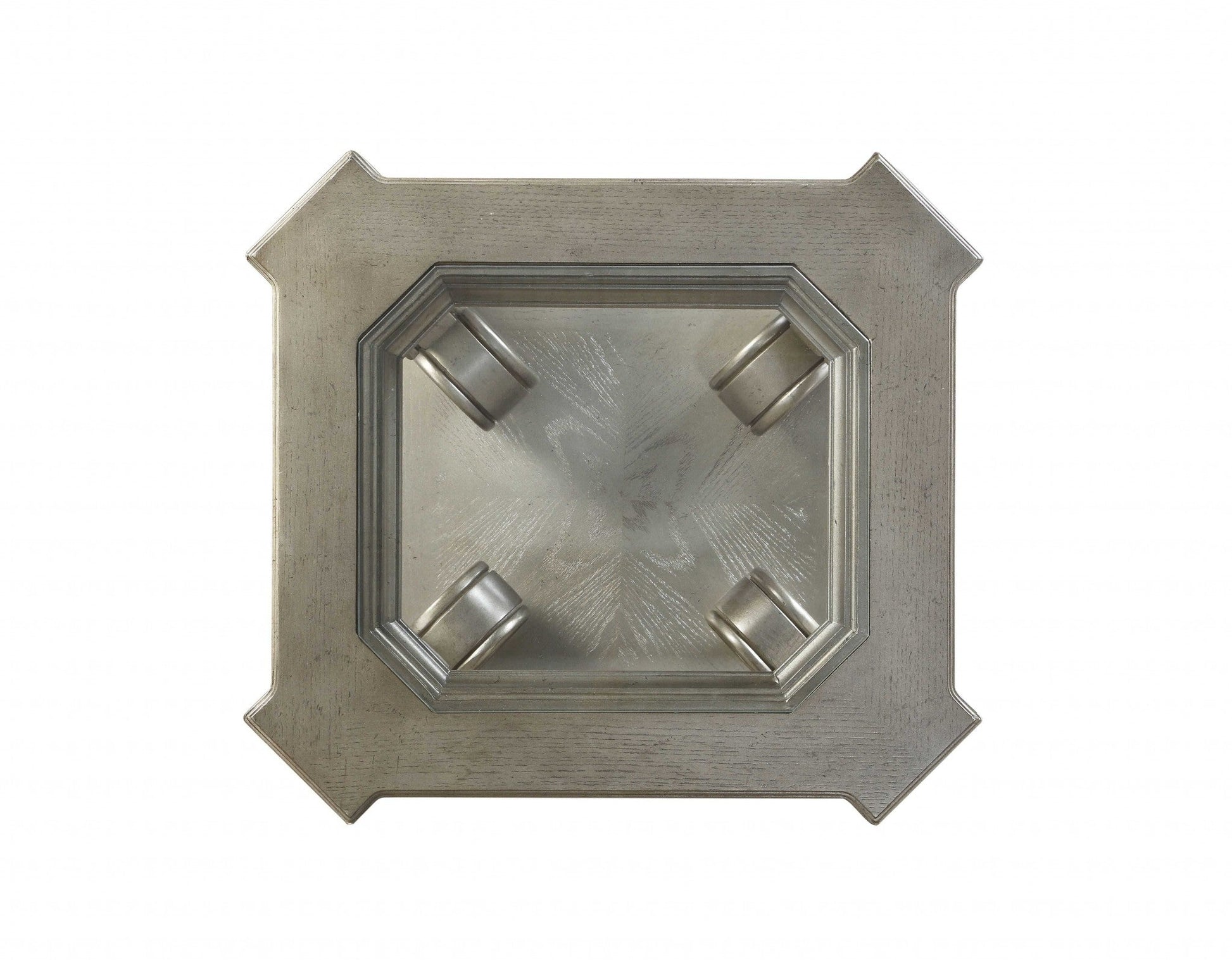 HomeRoots 24" x 26" x 25" Clear Glass Wood Poly-Resin End Table in Antique Champagne Finish