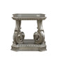 HomeRoots 24" x 26" x 25" Clear Glass Wood Poly-Resin End Table in Antique Champagne Finish