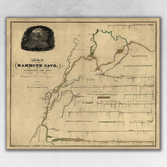 HomeRoots 24" x 28" Map of Kentucky Mammoth Cave Vintage Poster Wall Art