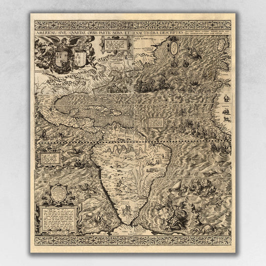 HomeRoots 24" x 28" Vintage 1562 Map of Early Americas Wall Art