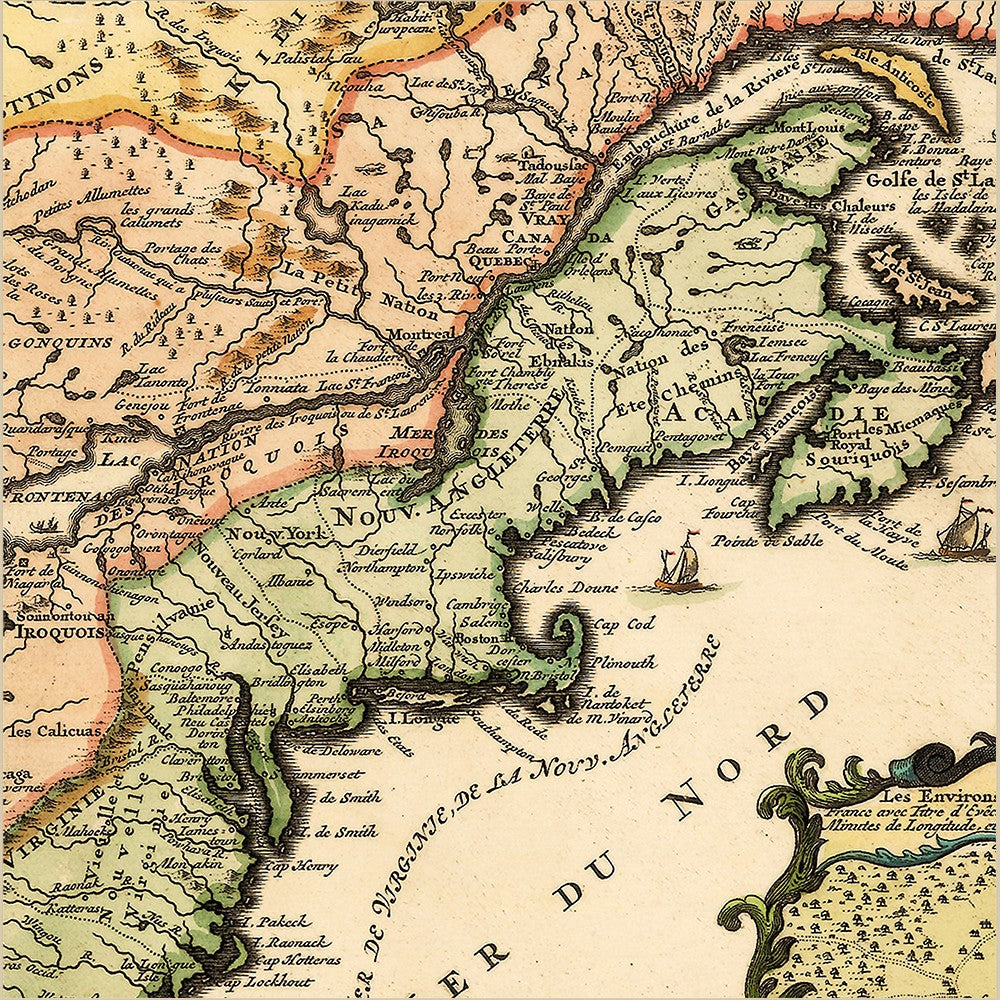 HomeRoots 24" x 28" Vintage 1718 Map of New France