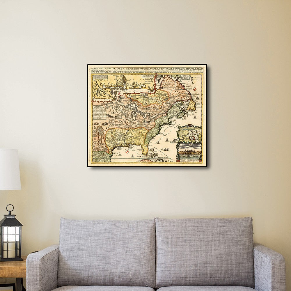 HomeRoots 24" x 28" Vintage 1718 Map of New France