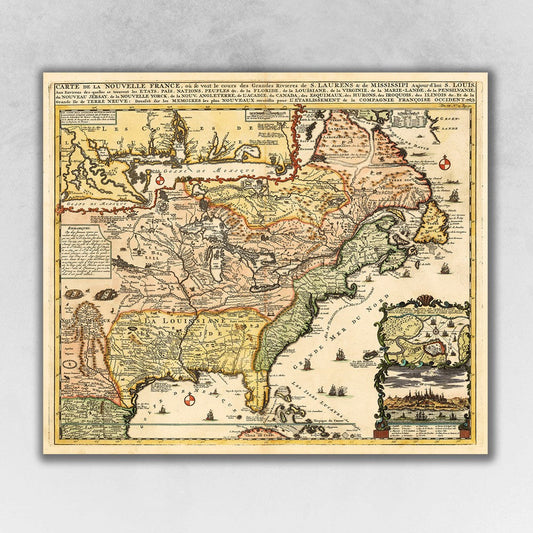 HomeRoots 24" x 28" Vintage 1718 Map of New France