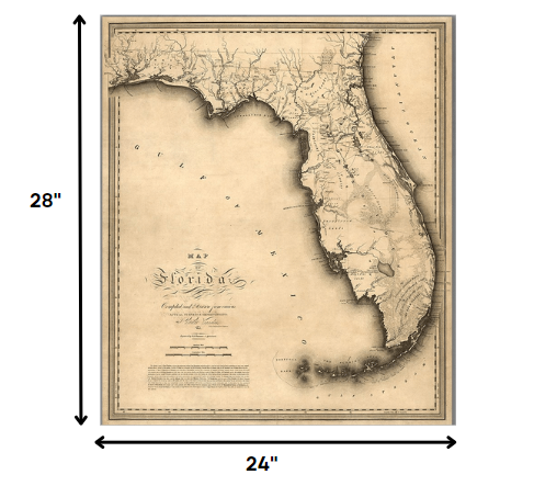 HomeRoots 24" x 28" c1823 Early Map Of Florida Vintage Poster Wall Art