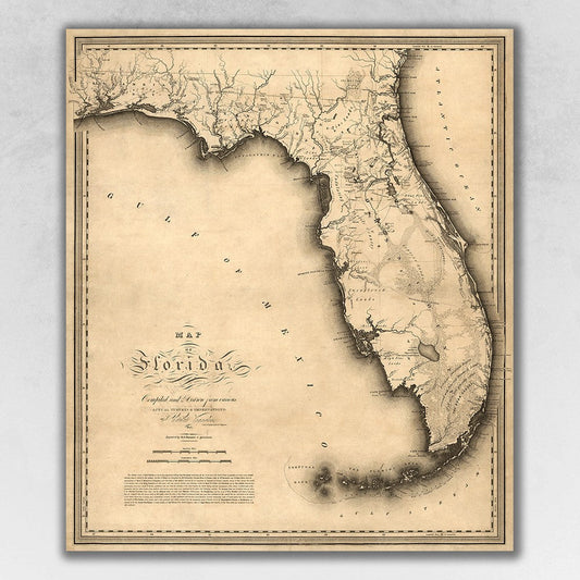 HomeRoots 24" x 28" c1823 Early Map Of Florida Vintage Poster Wall Art