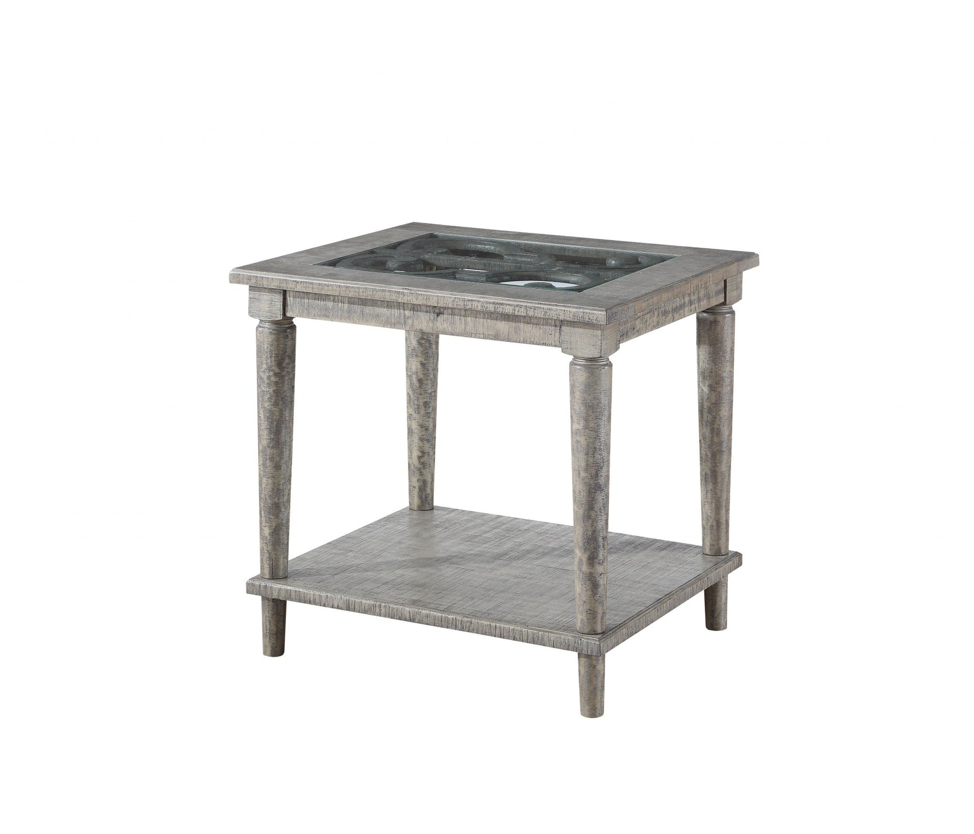 HomeRoots 24" x 28" x 25" Salvaged Glass End Table With Natural Wood Finish