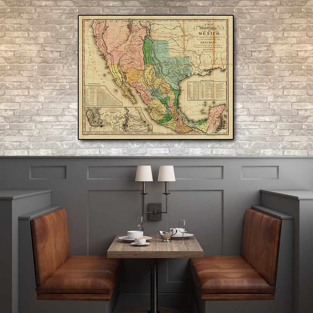 HomeRoots 24" x 30" Vintage 1846 Map of Mexico Wall Art
