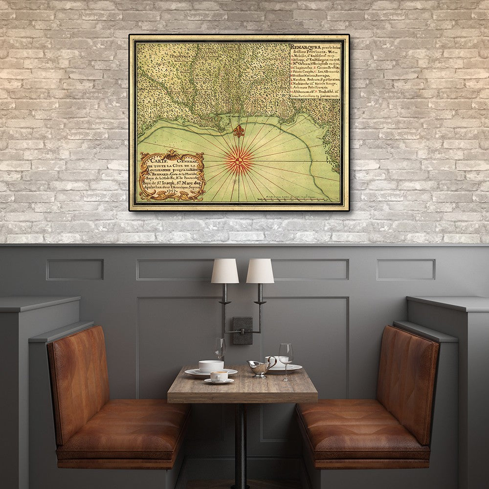 HomeRoots 24" x 30" c1747 Map of the Gulf Coast Vintage Poster Wall Art