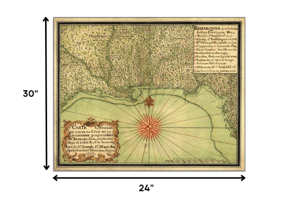HomeRoots 24" x 30" c1747 Map of the Gulf Coast Vintage Poster Wall Art