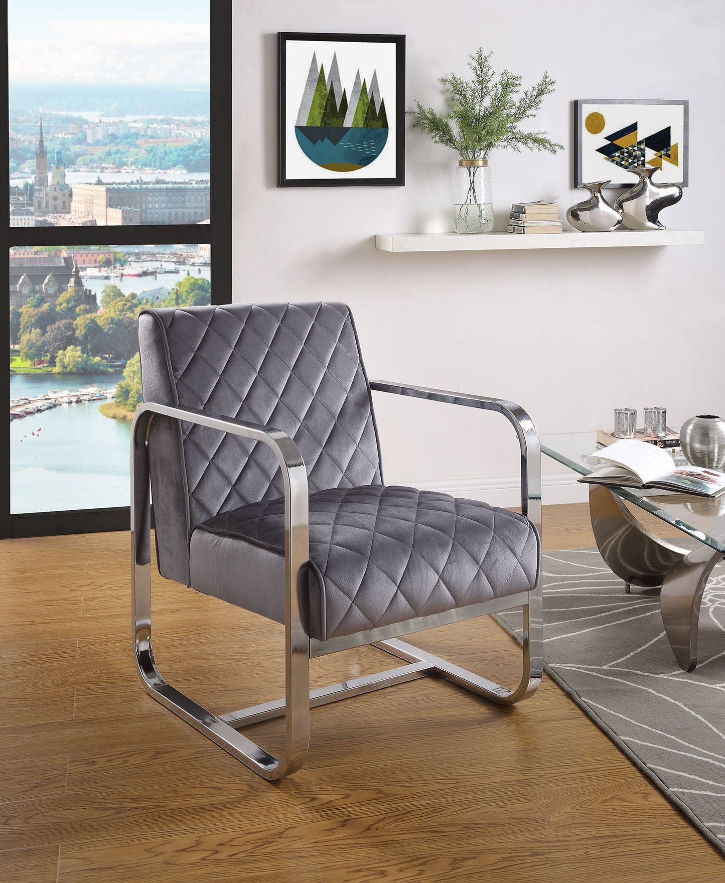 HomeRoots 24" x 31" x 34" Accent Chair in Grey Finish