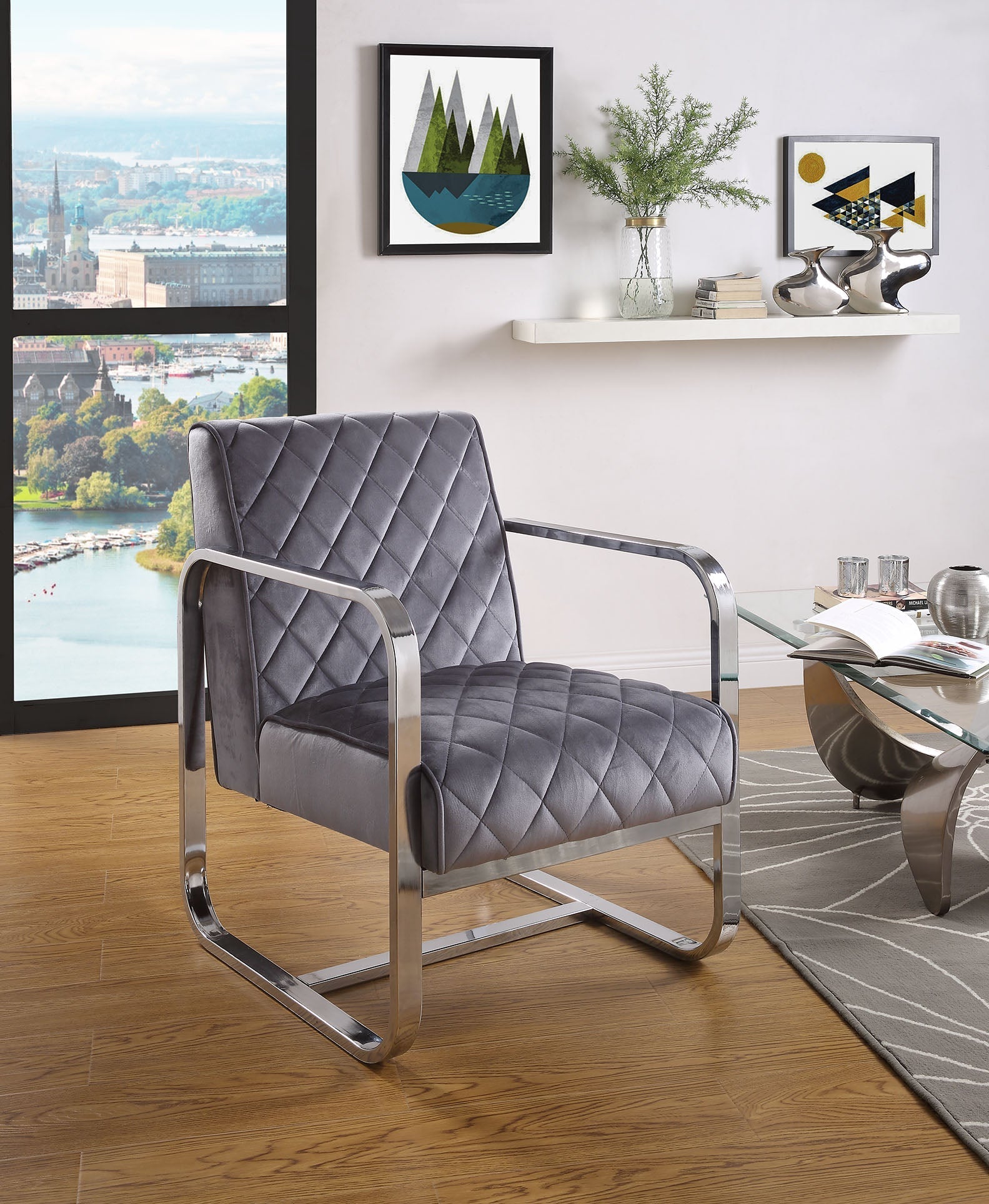 HomeRoots 24" x 31" x 34" Accent Chair in Grey Finish