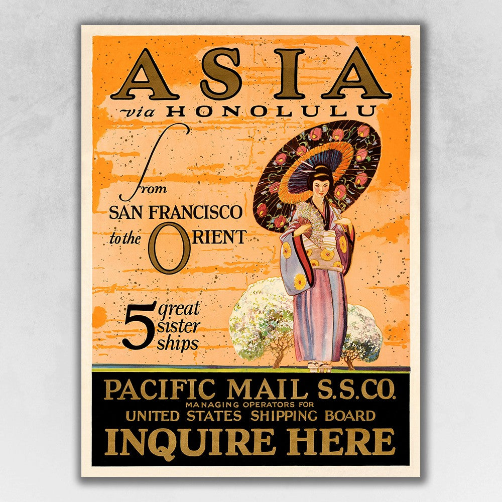 HomeRoots 24" x 32" Asia via Honolulu Vintage Travel Wall Art