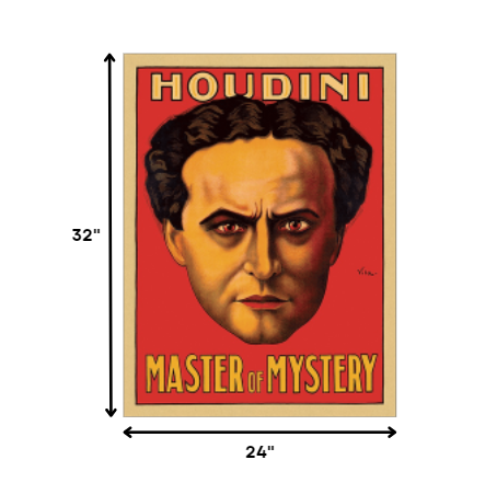 HomeRoots 24" x 32" Houdini Master of Mystery Vintage Magic Poster Wall Art