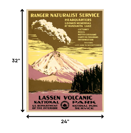 HomeRoots 24" x 32" Lassen Volcanic National Park Vintage Travel Poster Wall Art