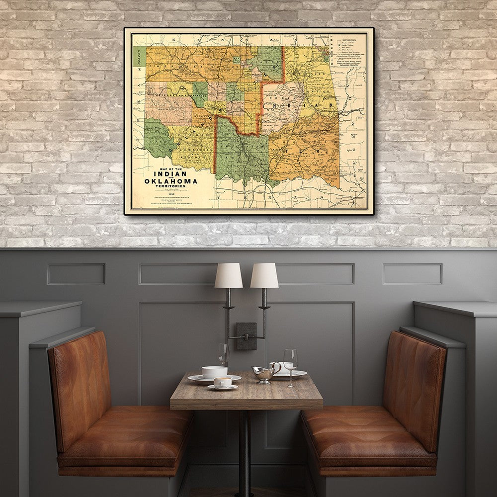 HomeRoots 24" x 32" Map of Indian and Oklahoma Territories Vintage Poster Wall Art