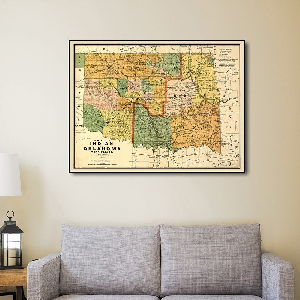 HomeRoots 24" x 32" Map of Indian and Oklahoma Territories Vintage Poster Wall Art