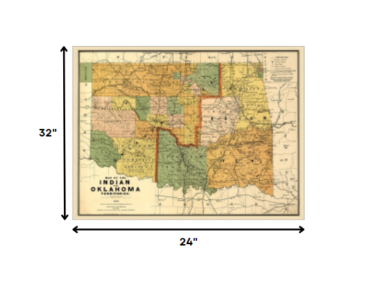 HomeRoots 24" x 32" Map of Indian and Oklahoma Territories Vintage Poster Wall Art