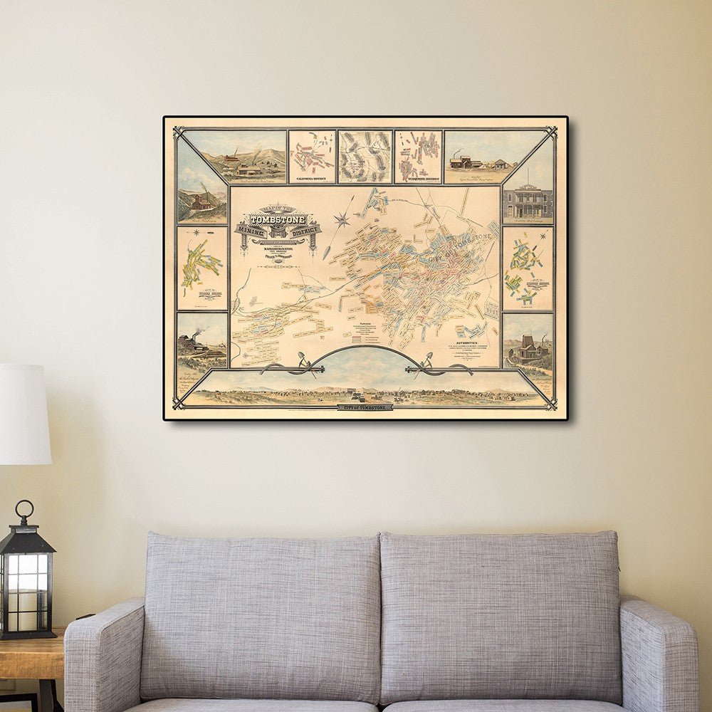 HomeRoots 24" x 32" Map of Tombstone Mining District Vintage Travel Poster Wall Art