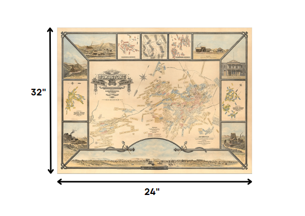 HomeRoots 24" x 32" Map of Tombstone Mining District Vintage Travel Poster Wall Art