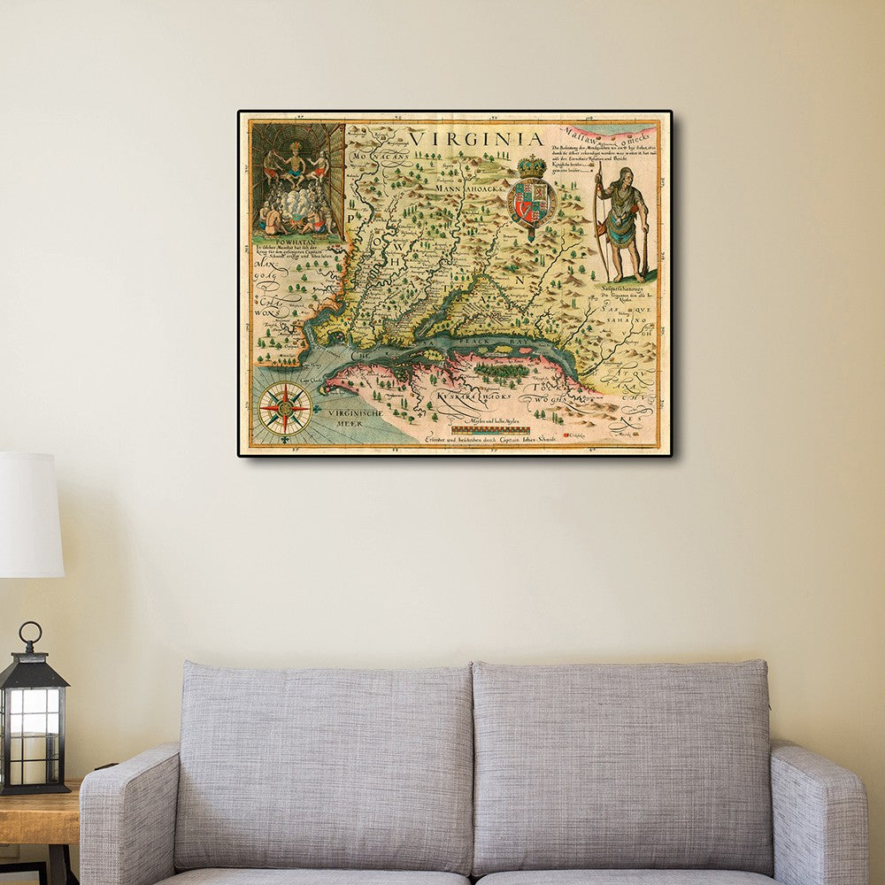 HomeRoots 24" x 32" Map of Virginia c1627 Vintage Poster Wall Art