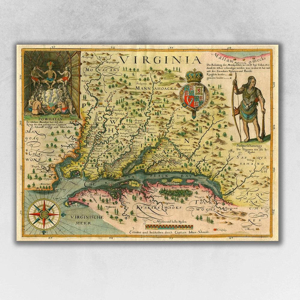 HomeRoots 24" x 32" Map of Virginia c1627 Vintage Poster Wall Art