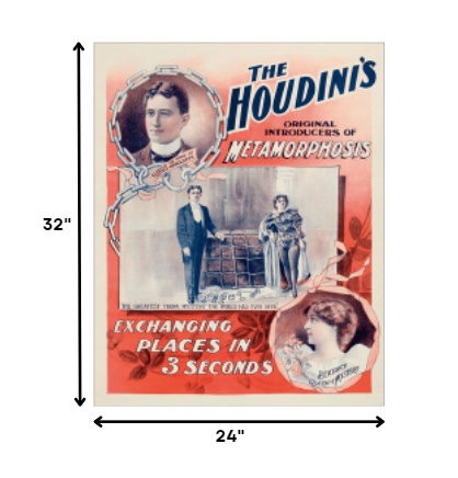 HomeRoots 24" x 32" The Houdini's Metamorphosis Vintage Magic Poster Wall Art