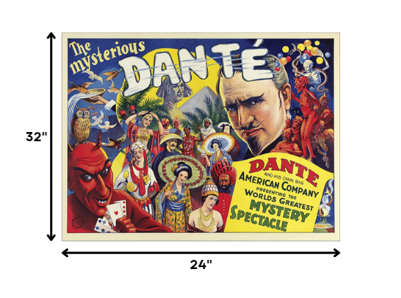 HomeRoots 24" x 32" The Mysterious Dante Vintage Magic Poster Wall Art