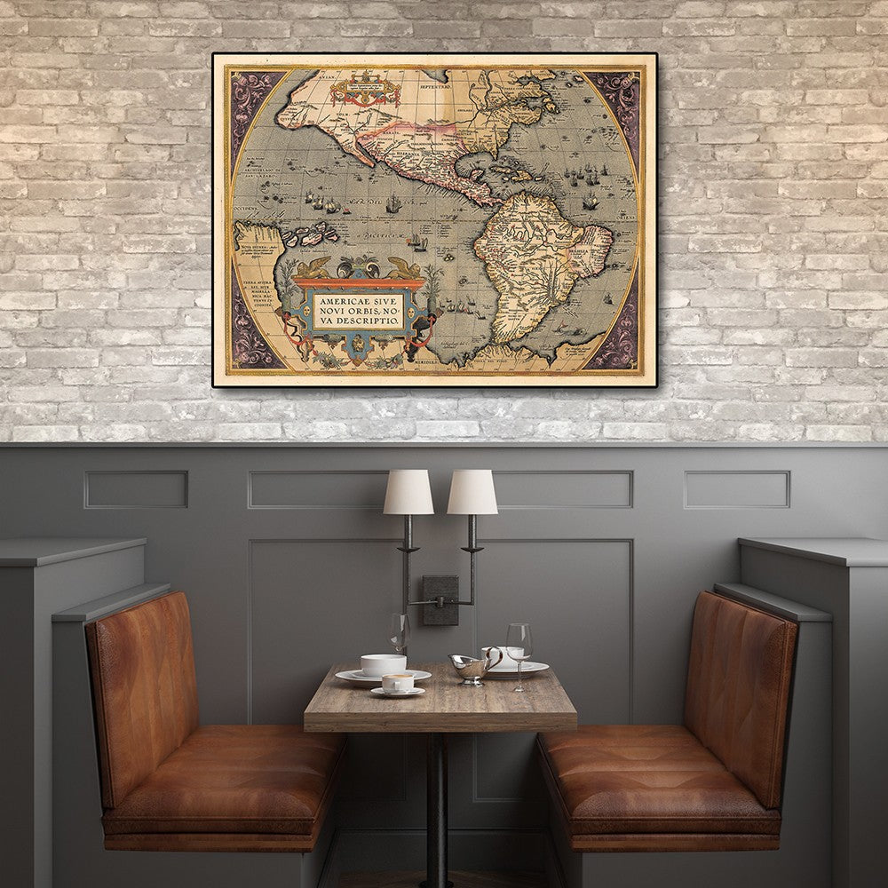 HomeRoots 24" x 32" Vintage 1598 Map of the Americas Wall Art