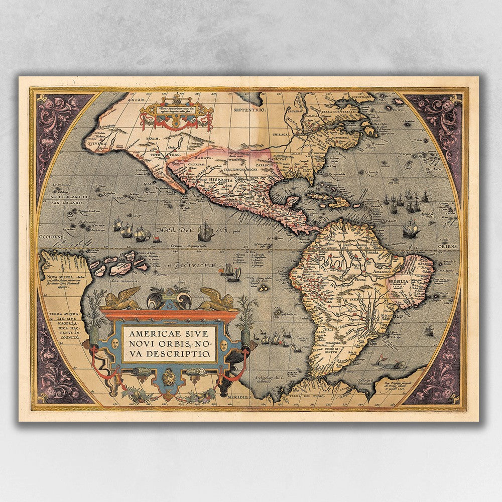 HomeRoots 24" x 32" Vintage 1598 Map of the Americas Wall Art