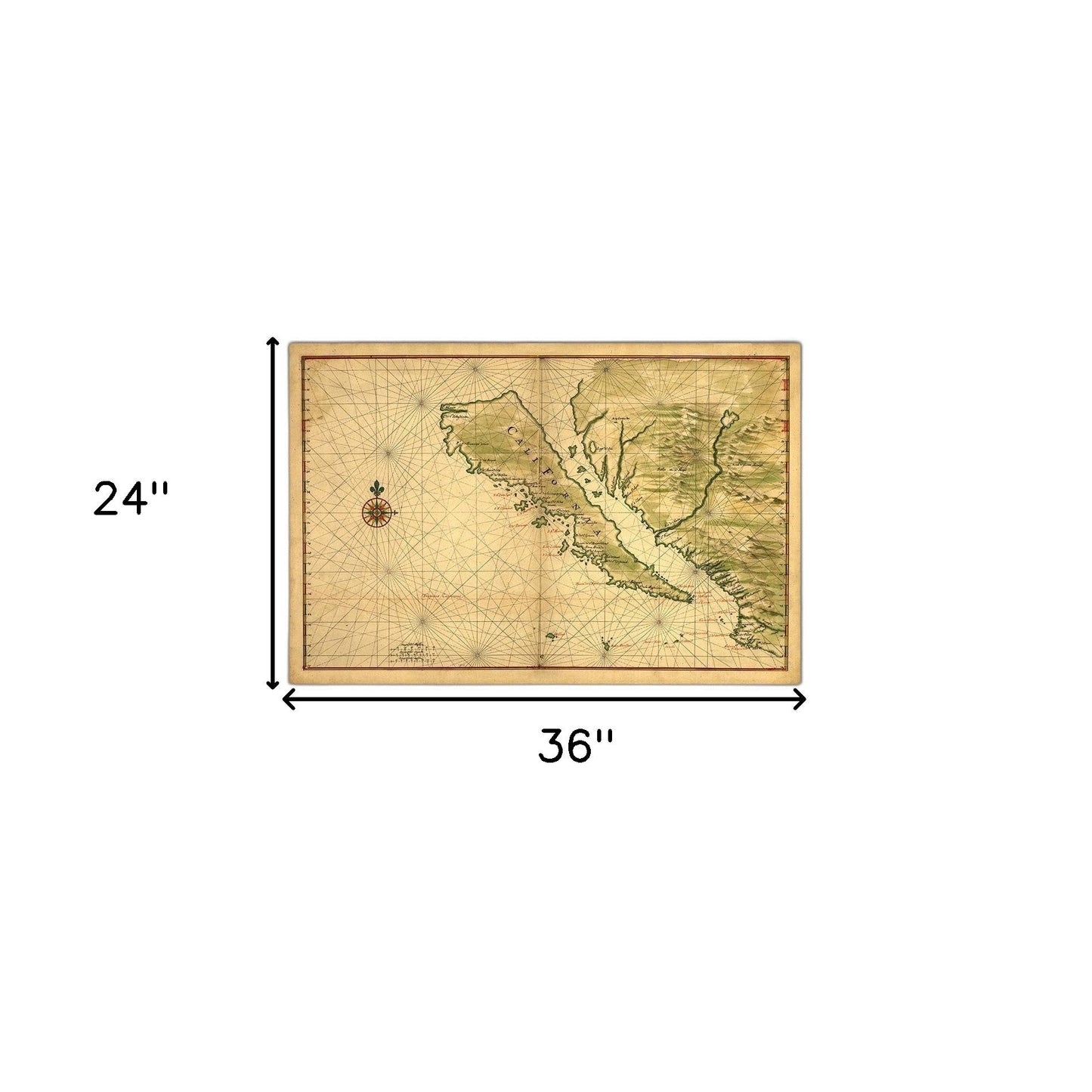 HomeRoots 24" x 36" California as an Island c1650 Vintage Map Wall Art