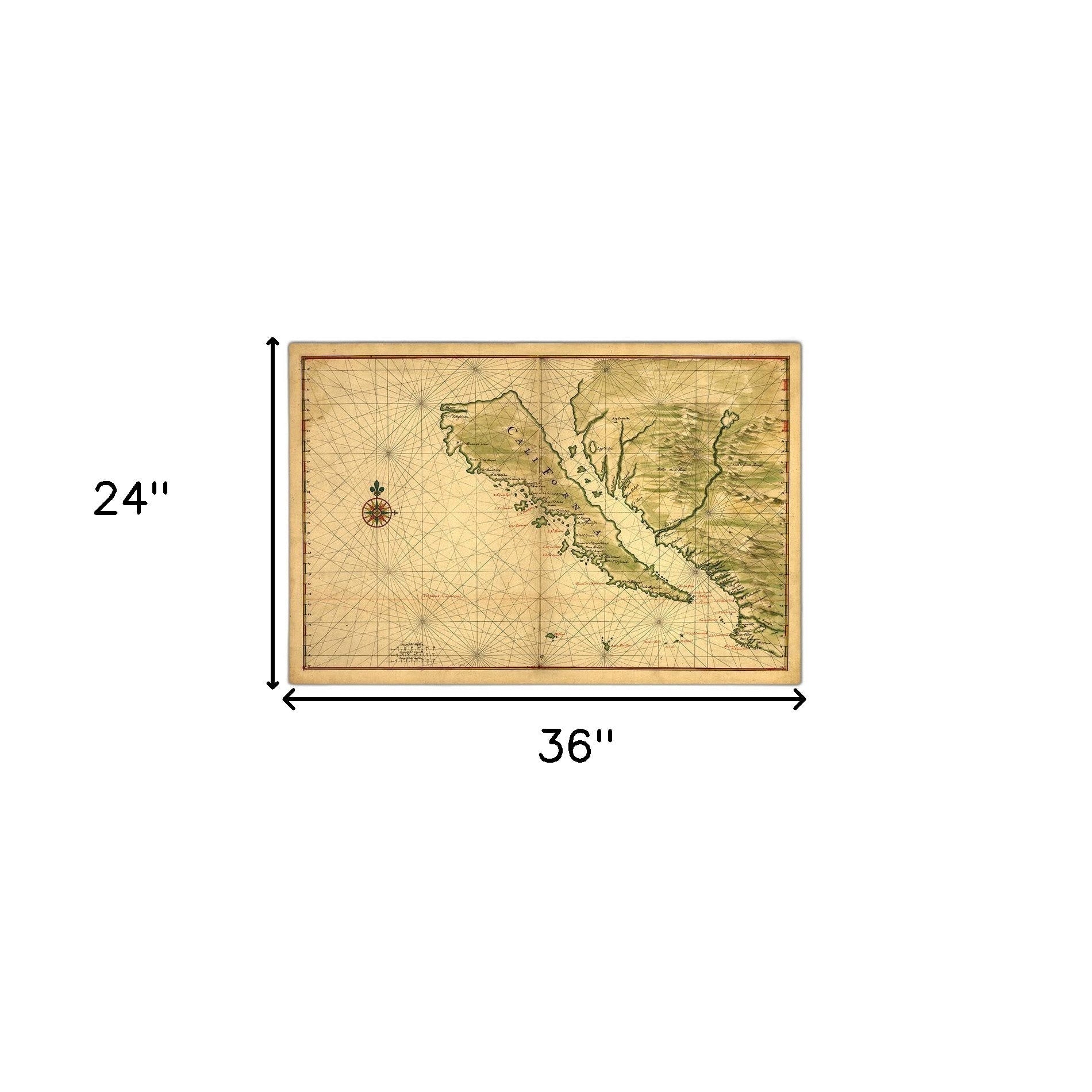 HomeRoots 24" x 36" California as an Island c1650 Vintage Map Wall Art