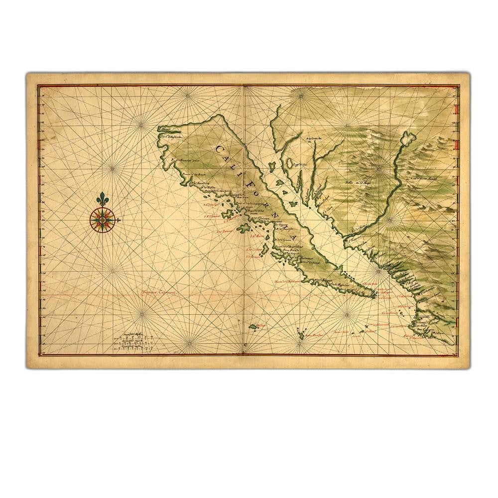 HomeRoots 24" x 36" California as an Island c1650 Vintage Map Wall Art
