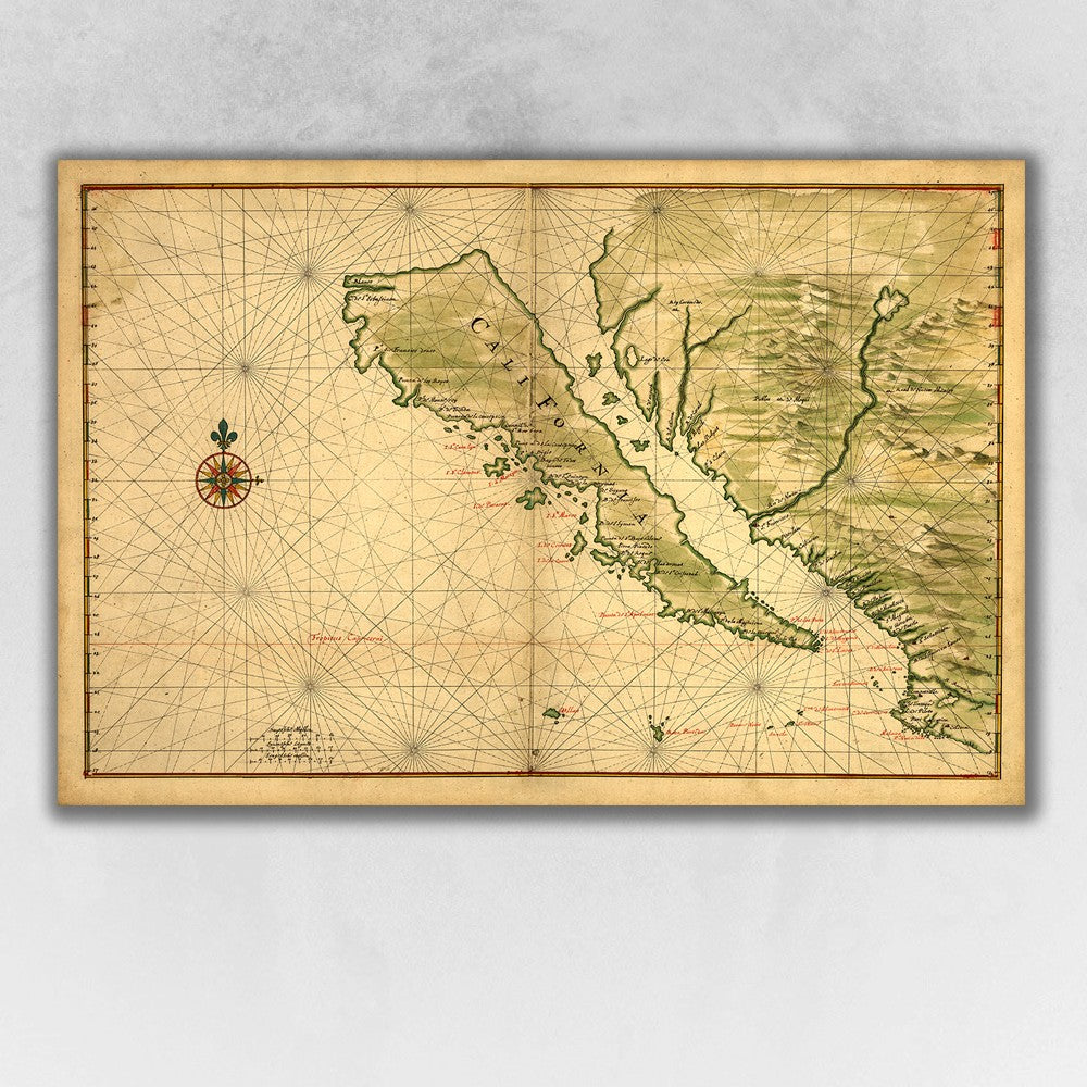 HomeRoots 24" x 36" California as an Island c1650 Vintage Map Wall Art