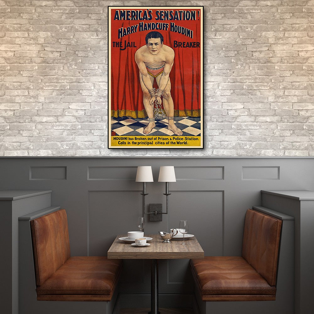 HomeRoots 24" x 36" Houdini in Handcuffs Vintage Magic Poster Wall Art