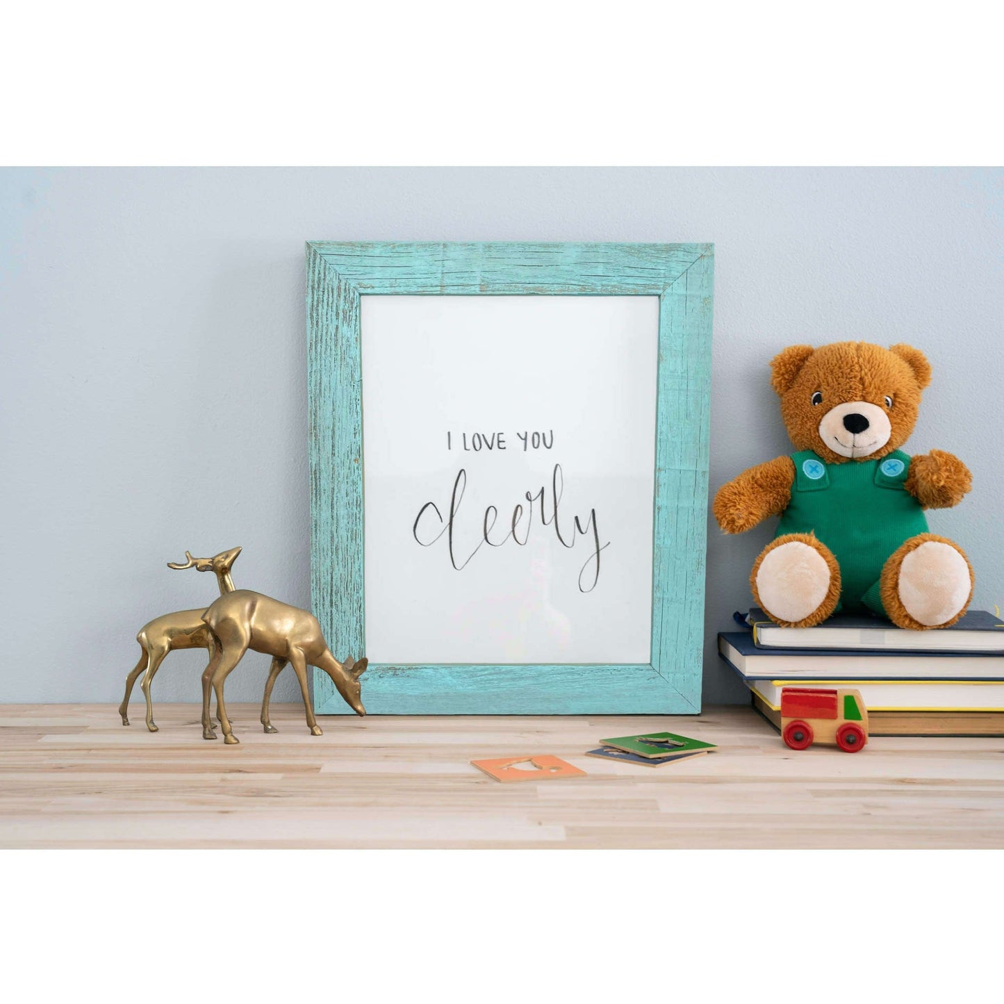 HomeRoots 24" x 36" Rustic Farmhouse Light Aqua Blue Wood Frame