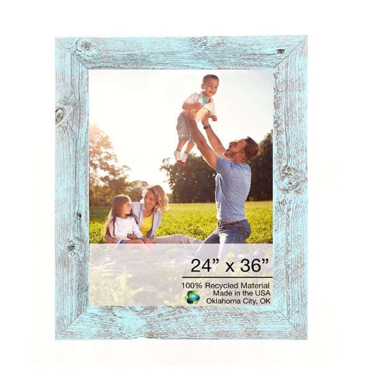 HomeRoots 24" x 36" Rustic Farmhouse Light Aqua Blue Wood Frame