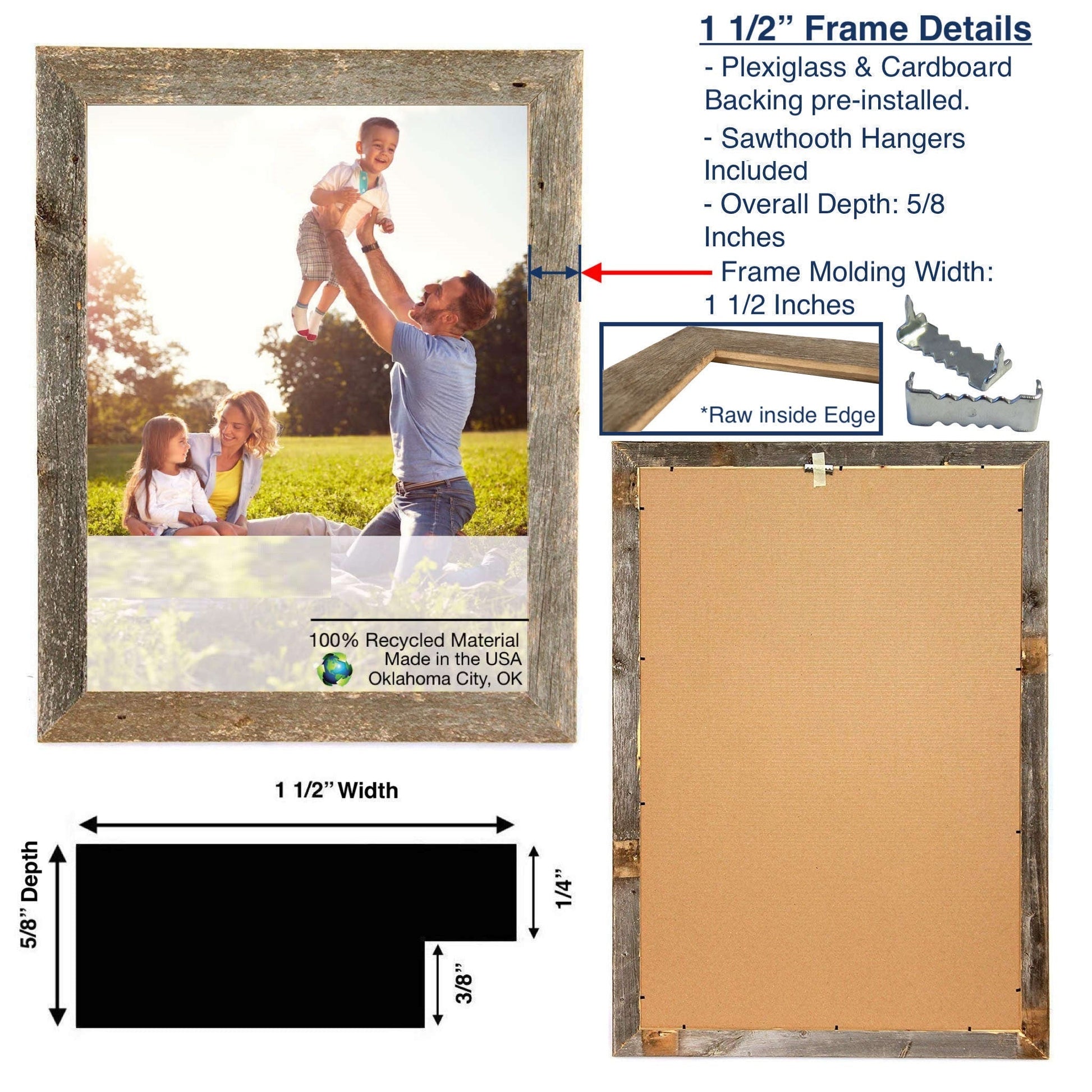HomeRoots 24" x 36" Rustic Smoky Black Picture Frame with Plexiglass Holder