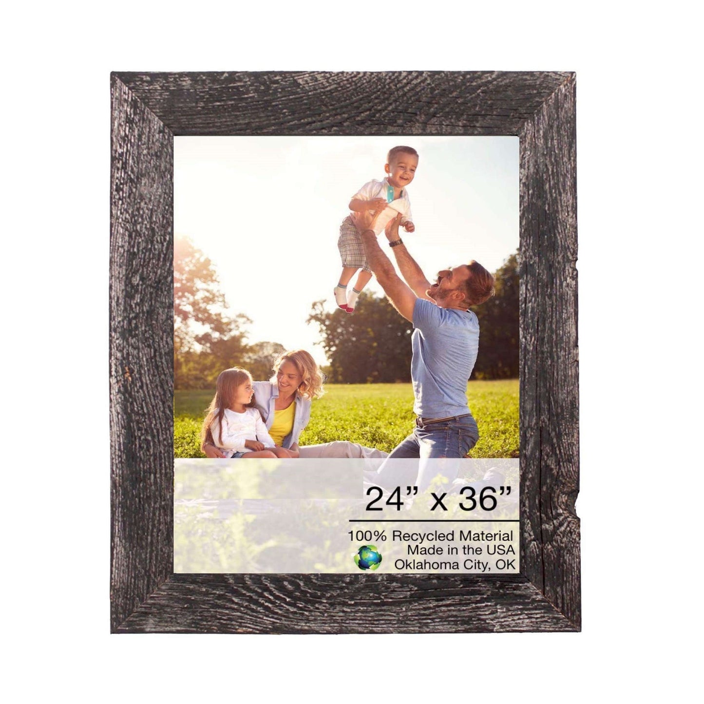 HomeRoots 24" x 36" Rustic Smoky Black Picture Frame with Plexiglass Holder