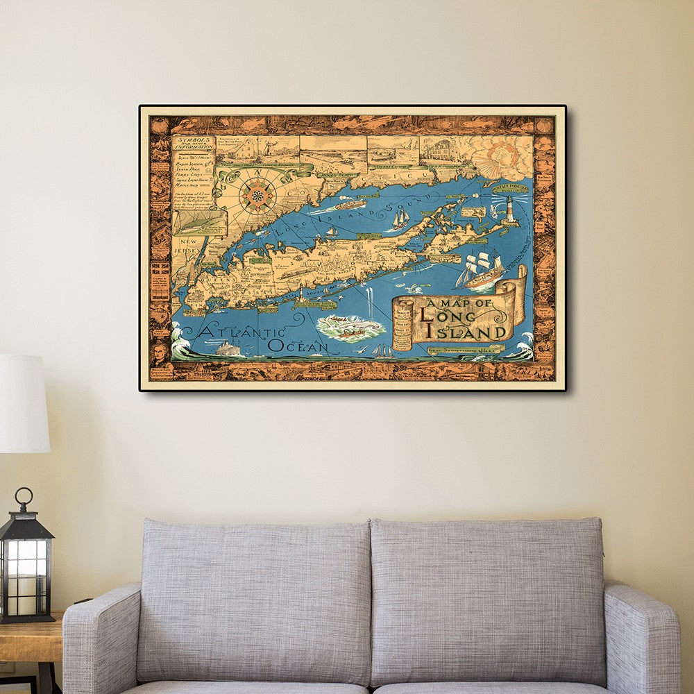HomeRoots 24" x 36" Vintage 1933 Map of Long Island Wall Art