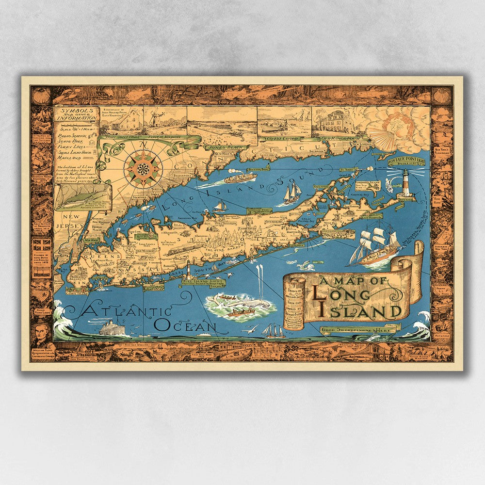 HomeRoots 24" x 36" Vintage 1933 Map of Long Island Wall Art